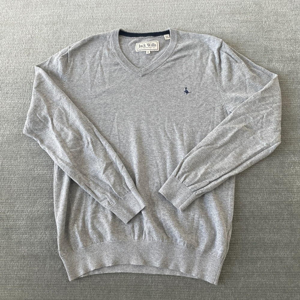 Jack Wills Jumper Sweater Men's M Grey V-Neck Cotton Cashmere Classic Minimalist